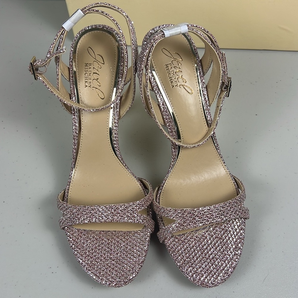 Jewel Badgley Mischka Pink Crystal Embellished Ankle-Strap Heels - Picture 6 of 16